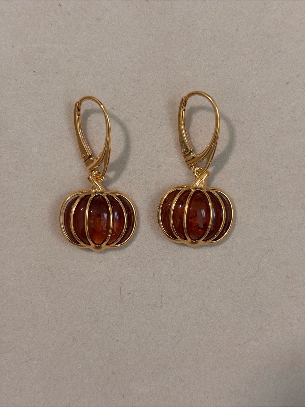 Ross-Simons Amber Pumpkin Drop Earrings in 18kt Gold Over Sterling